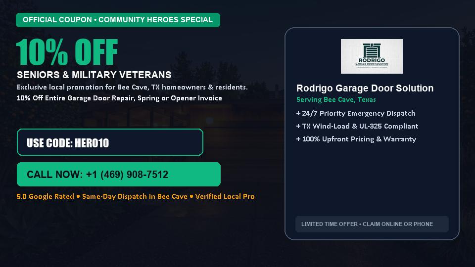 Rodrigo Garage Door Solution 10% OFF Seniors & Military Veterans in Bee Cave, TX